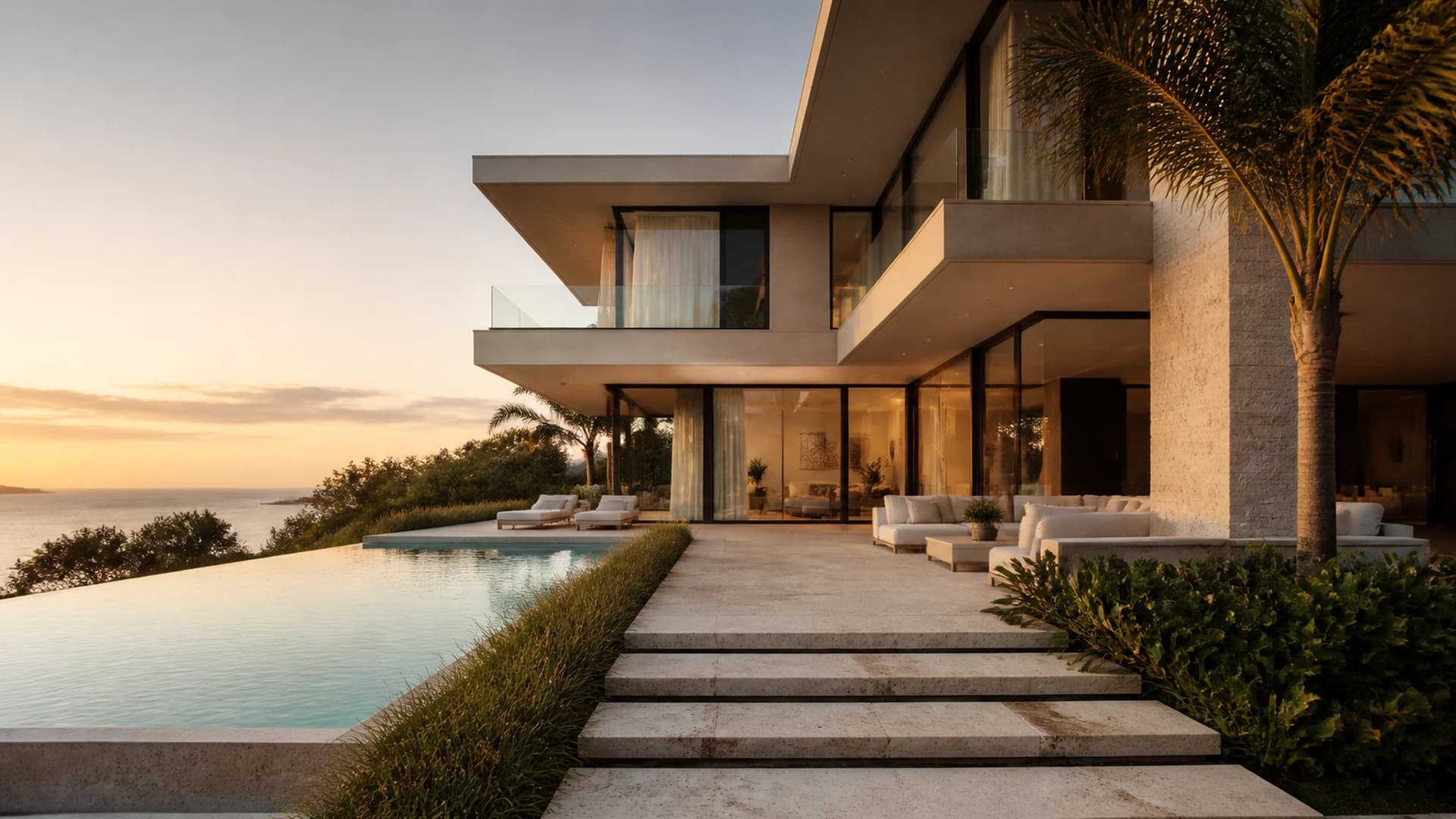 Casa contemporânea de alto padrão com piscina ao pôr do sol